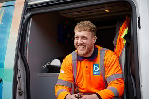 Bristol Water employee in a van
